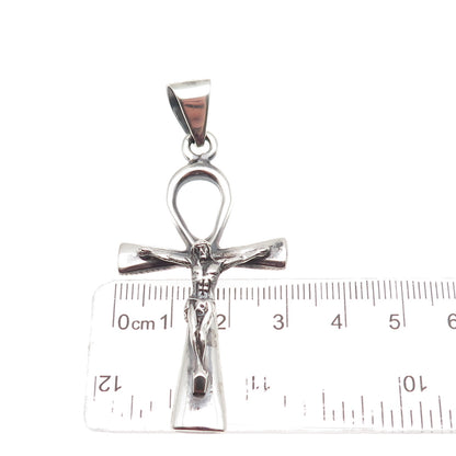925 Sterling Silver Vintage Egyptian Ankh Crucifix Cross Charm Pendant
