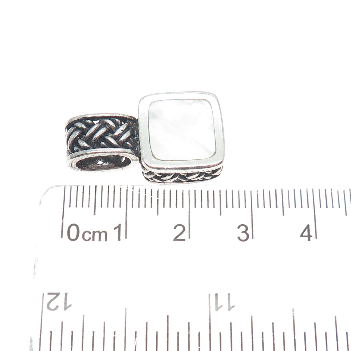 925 Sterling Silver Vintage Real MOP Oxidized Minimalist Charm Pendant