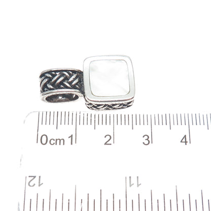 925 Sterling Silver Vintage Real MOP Oxidized Minimalist Charm Pendant