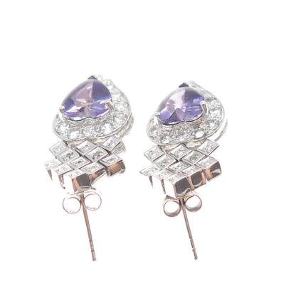925 Sterling Silver Real Diamond Accent Amethyst & White Topaz Heart Earrings