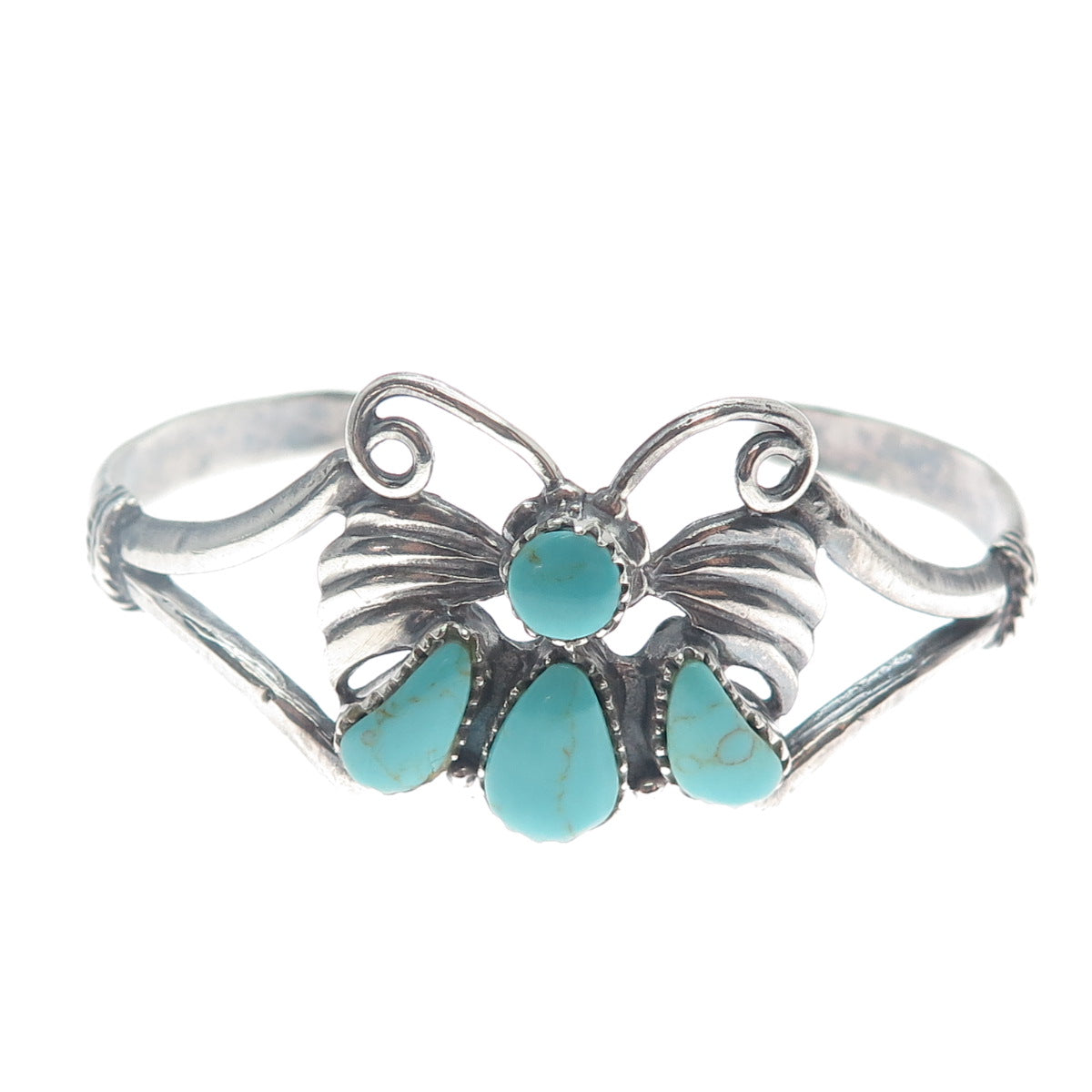 Old Pawn 925 Sterling Vintage Tyrone Turquoise Butterfly Adjustable Bracelet 6"