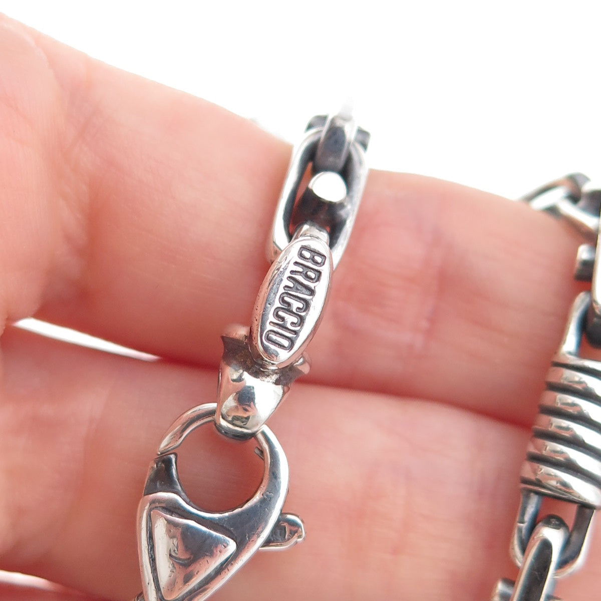 Braccio 925 Sterling Silver Vintage Anchor Chain Necklace 22"