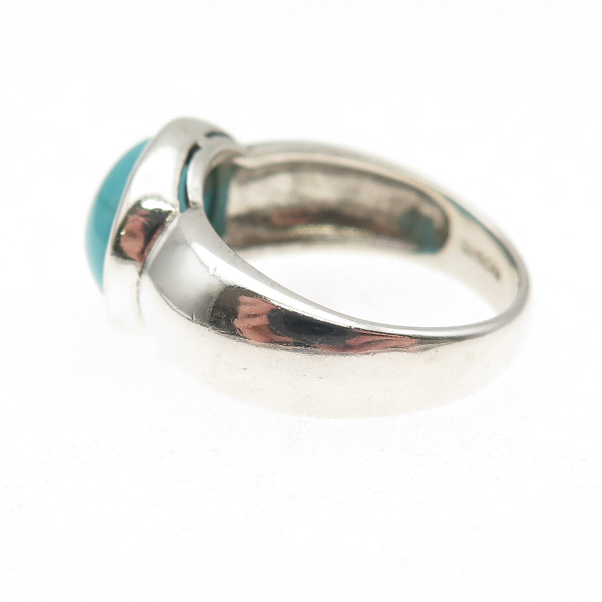 925 Sterling Silver Vintage Real Tyrone Turquoise Modernist Ring Size 7