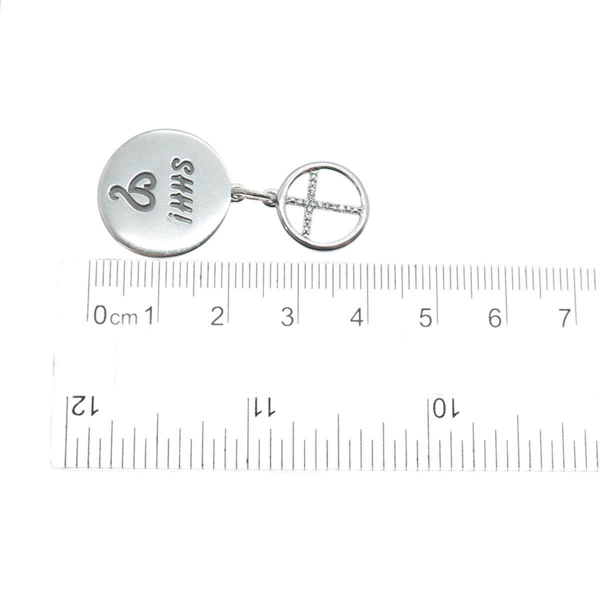 925 Sterling Silver Round-Cut C Z Shh! Faith Cross Minimalist Charm Pendant