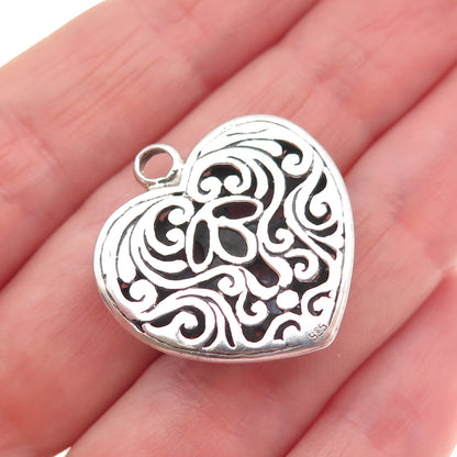 925 Sterling Silver Vintage Real Oval-Cut Blue Topaz Heart Swirl Charm Pendant