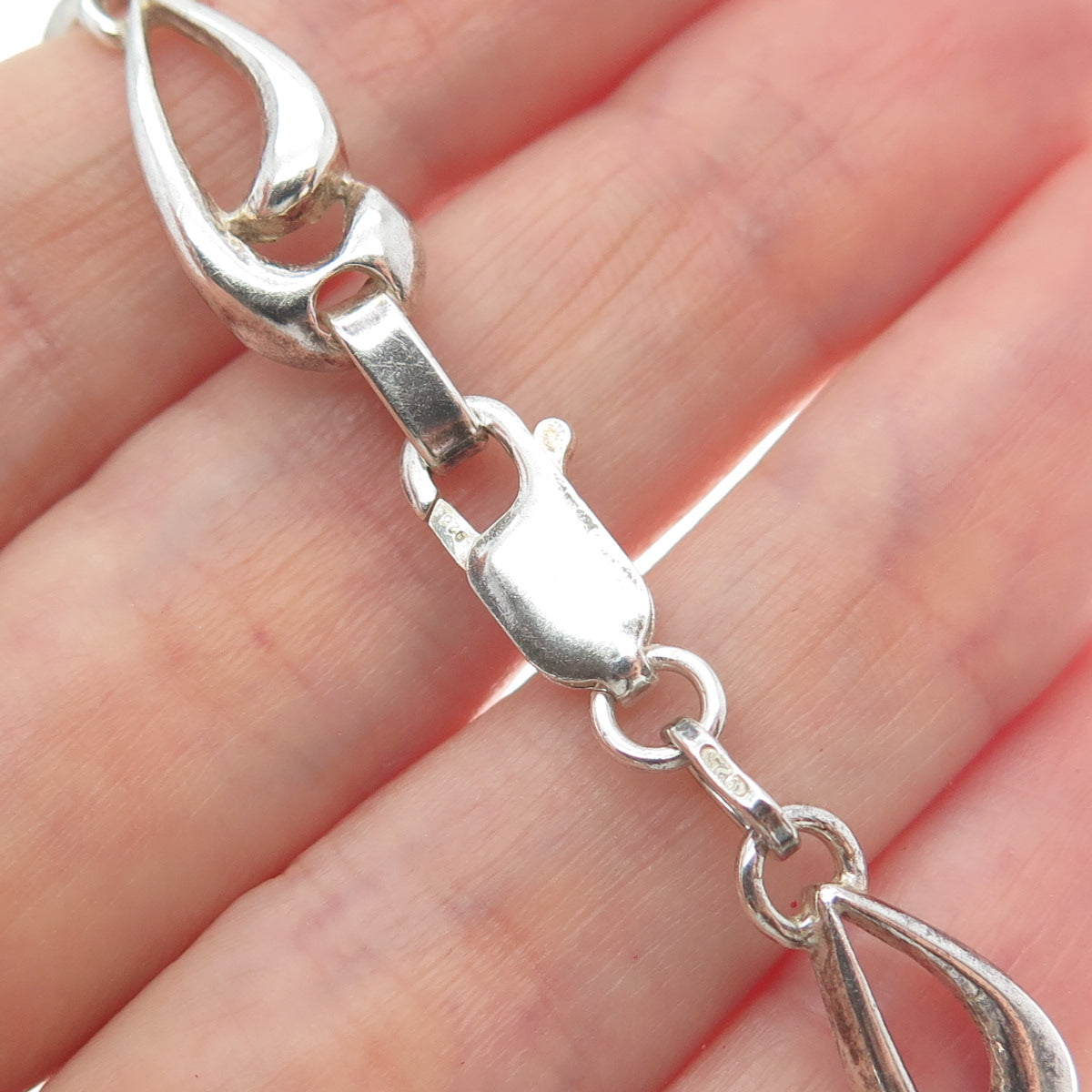 925 Sterling Silver Vintage Modernist Petal Link Oxidized Bracelet 7.5"