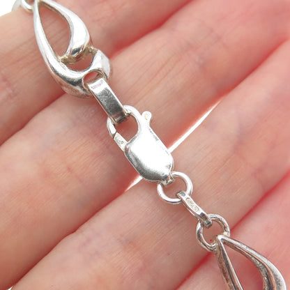 925 Sterling Silver Vintage Modernist Petal Link Oxidized Bracelet 7.5"