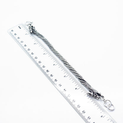 925 Sterling Silver Vintage Twisted Liquid Multi-Strand Link Bracelet 7.5"