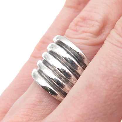 P.R.EX 925 Sterling Silver Vintage Italy Modernist Ribbed Oxidized Ring Size 6.5