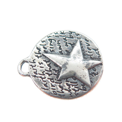 950 Silver Vintage Star Round Oxidized Minimalist Charm Pendant