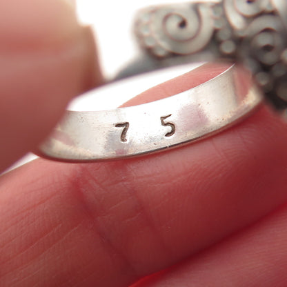 925 Sterling Silver Vintage Real Cherry Quartz Spiral Oxidized Ring Size 7.5