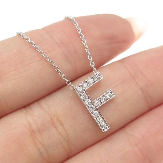 925 Sterling Silver C Z Letter "F" Initial Rolo Chain Necklace 16-18"