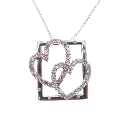 925 Sterling Silver Round-Cut Pink & White C Z Heart Cable Chain Necklace 18"