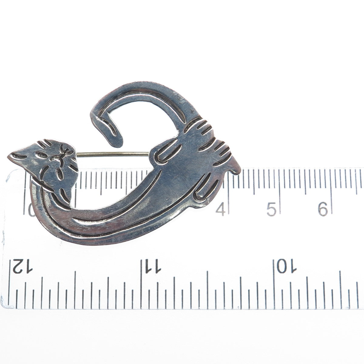 925 Sterling Silver Vintage Modernist Cat Pin Brooch