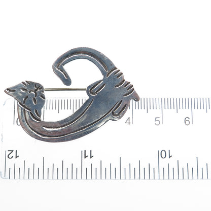 925 Sterling Silver Vintage Modernist Cat Pin Brooch