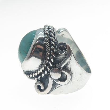 925 Sterling Silver Vintage Real Lone Mountain Turquoise Oxidized Ring Size 9.75