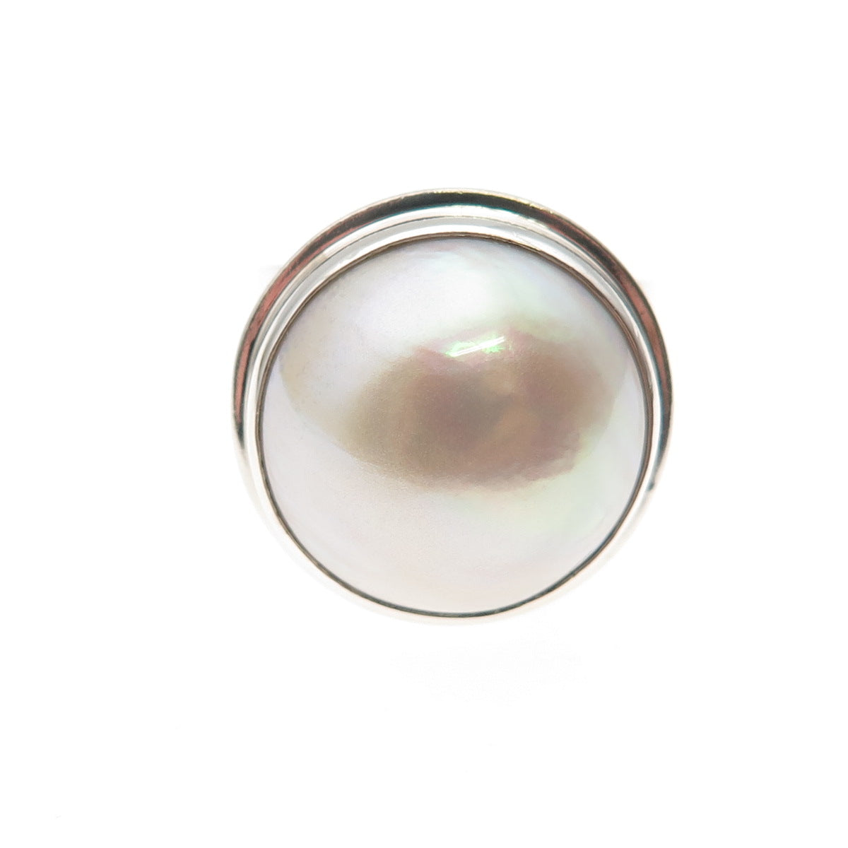 925 Sterling Silver Vintage Real Pearl Modernist Oxidized Ring Size 6.25