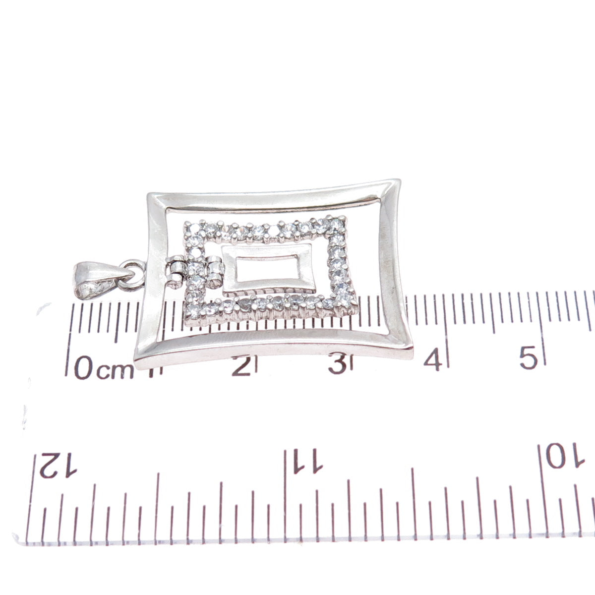 925 Sterling Silver Round-Cut C Z Modernist Multi-Frame Charm Pendant