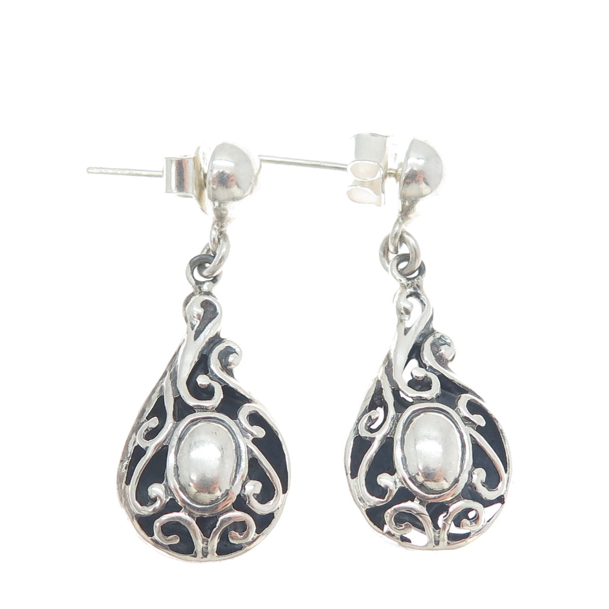925 Sterling Silver Vintage Swirl Teardrop Dangle Earrings