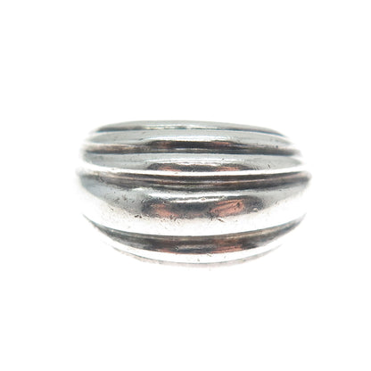 925 Sterling Silver Vintage DPL Modernist Ribbed Dome Ring Size 7.75