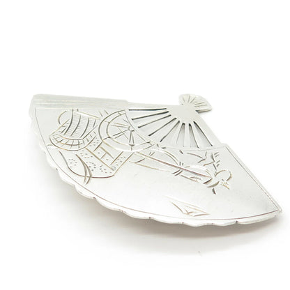 950 Silver Vintage Fan Etched Pin Brooch