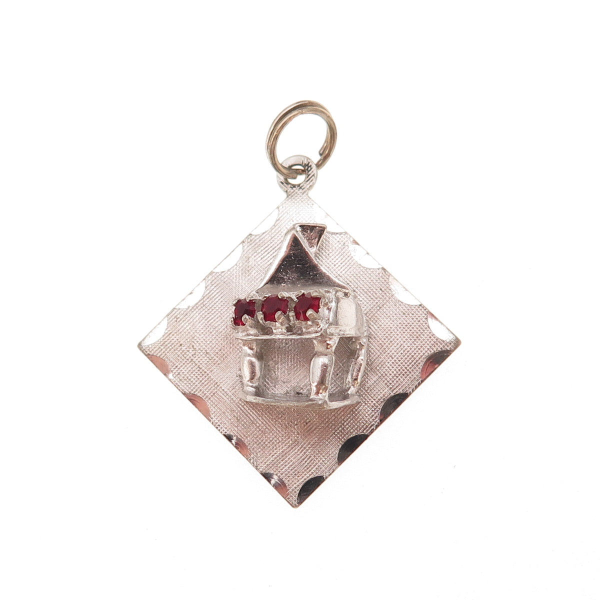 Mark Mercy 925 Sterling Silver Vintage Red Rhinestone Circus Charm Pendant