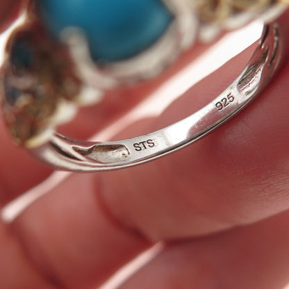 Chuck Clemency Sterling Silver 2-Tone Real Turquoise & Apatite Ring Size 8.25