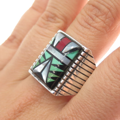 Sophia Becenti Navajo Old Pawn Sterling Silver Vintage Multi-Gem Ring Size 12.5