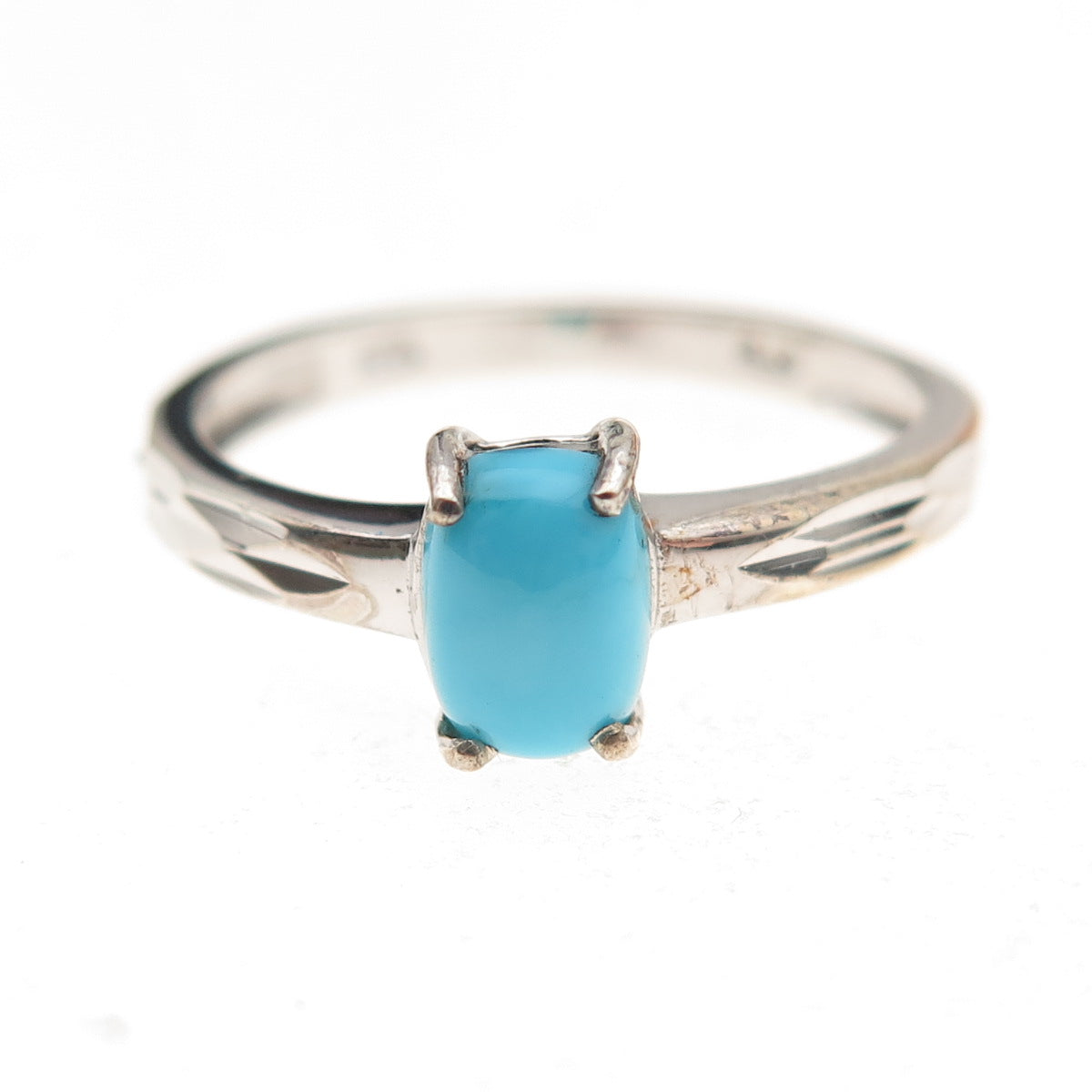 Chuck Clemency 925 Sterling Silver Real Turquoise Diamond-Cut Ring Size 8.25