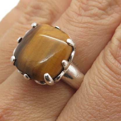 AIL Aluma 925 Sterling Silver Vintage Real Tiger Eye Modernist Ring Size 7.75