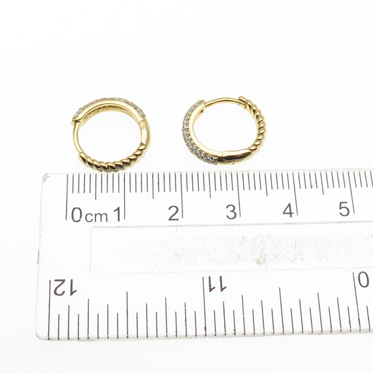 925 Sterling Silver Gold Plated Round-Cut C Z Hoop Earrings
