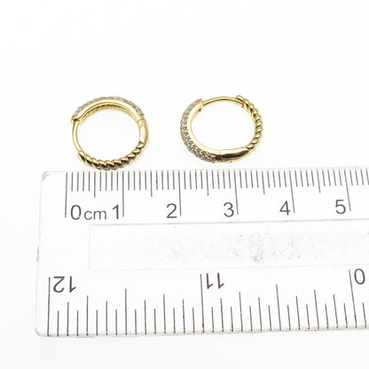 925 Sterling Silver Gold Plated Round-Cut C Z Hoop Earrings
