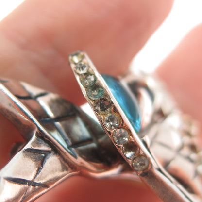 M SLATER Sterling Antique Shell Opalite Harlequin Brooch (missing 9 rhinestones)