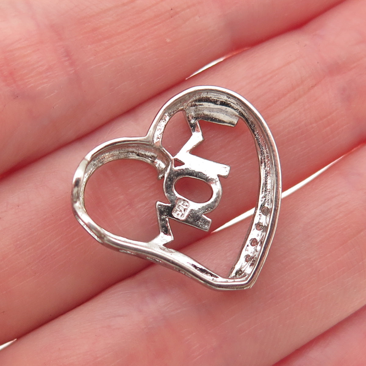 925 Sterling Silver Real Round-Cut Diamond Mom Heart Mini Slide Charm Pendant