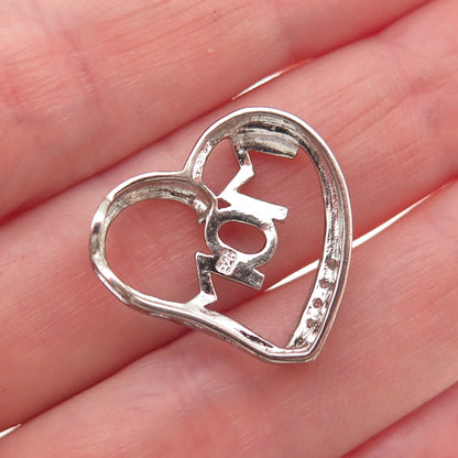 925 Sterling Silver Real Round-Cut Diamond Mom Heart Mini Slide Charm Pendant