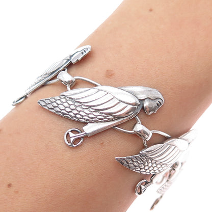 HARRY S. BICK Sterling Silver Vintage Bird Goddess Link Oxidized Bracelet 7.25"