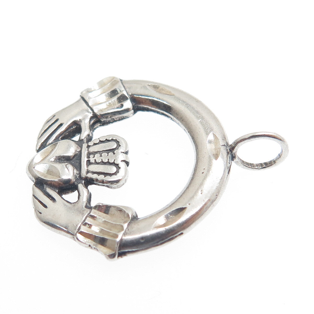 925 Sterling Silver Vintage Irish Claddagh Diamond-Cut Minimalist Charm Pendant