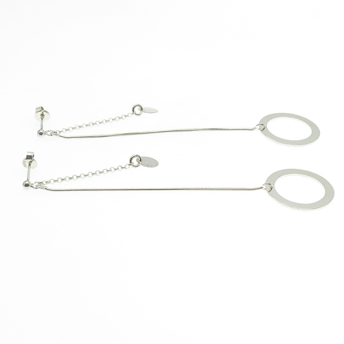 925 Sterling Silver Vintage Circle Snake & Rolo Chain Dangling Earrings