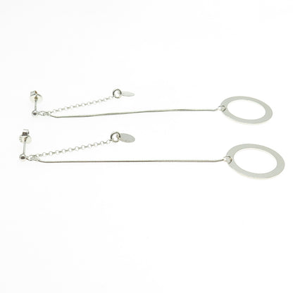 925 Sterling Silver Vintage Circle Snake & Rolo Chain Dangling Earrings