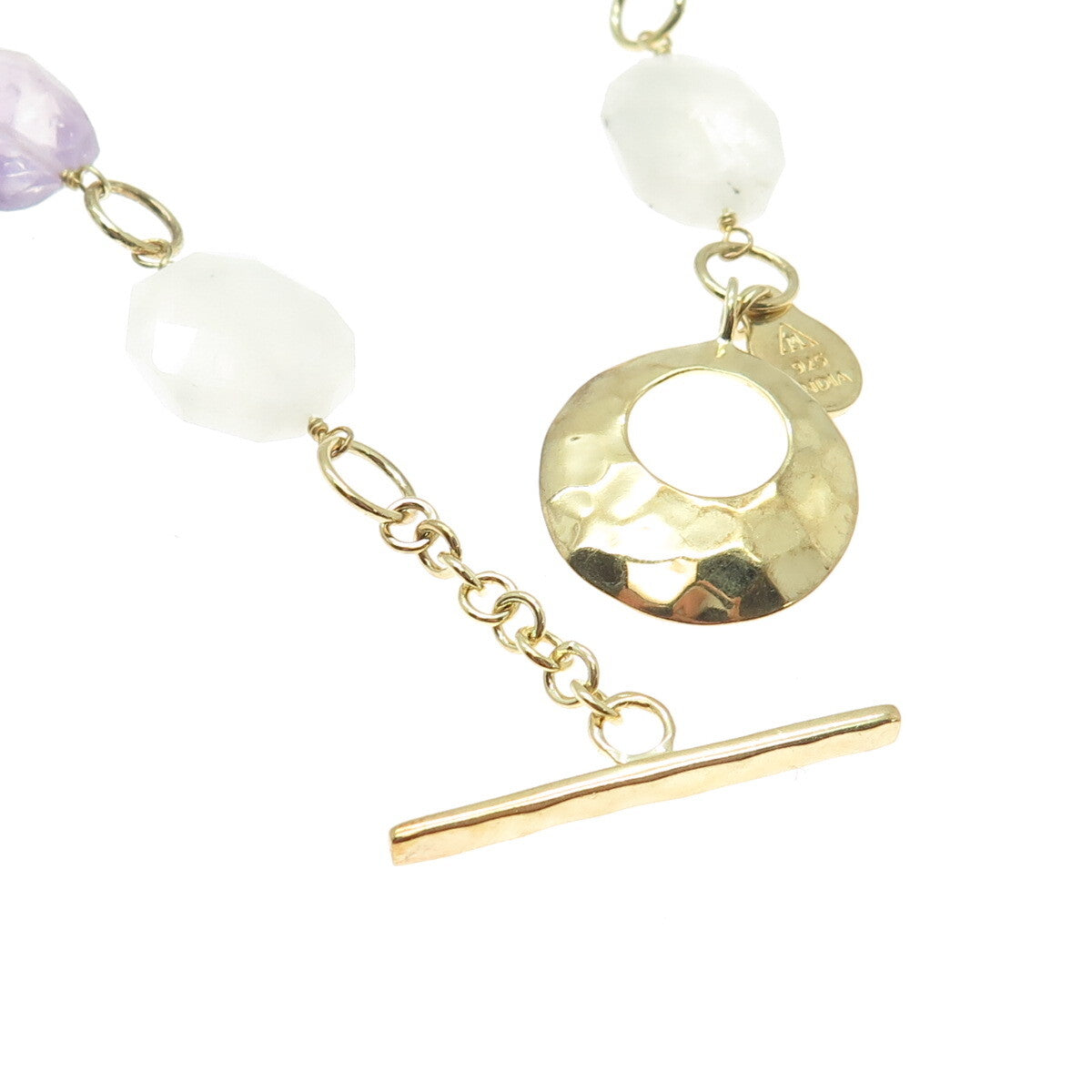 RARITIES 925 Sterling Silver Gold Plated Quartz Amethyst Moonstone Necklace 36"
