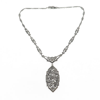925 Sterling Antique Art Deco Real Marcasite Necklace 16" (missing 26 stones)