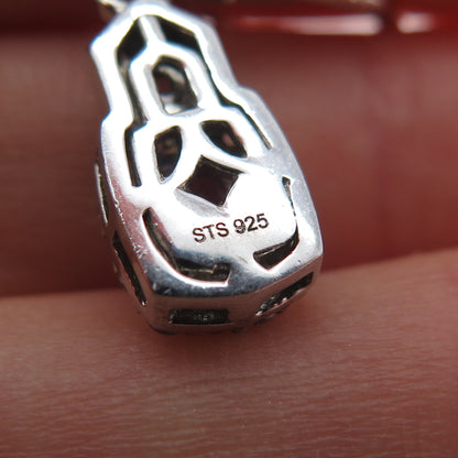 CHUCK CLEMENCY 925 Sterling Silver Real Amethyst & White Topaz Dangle Earrings