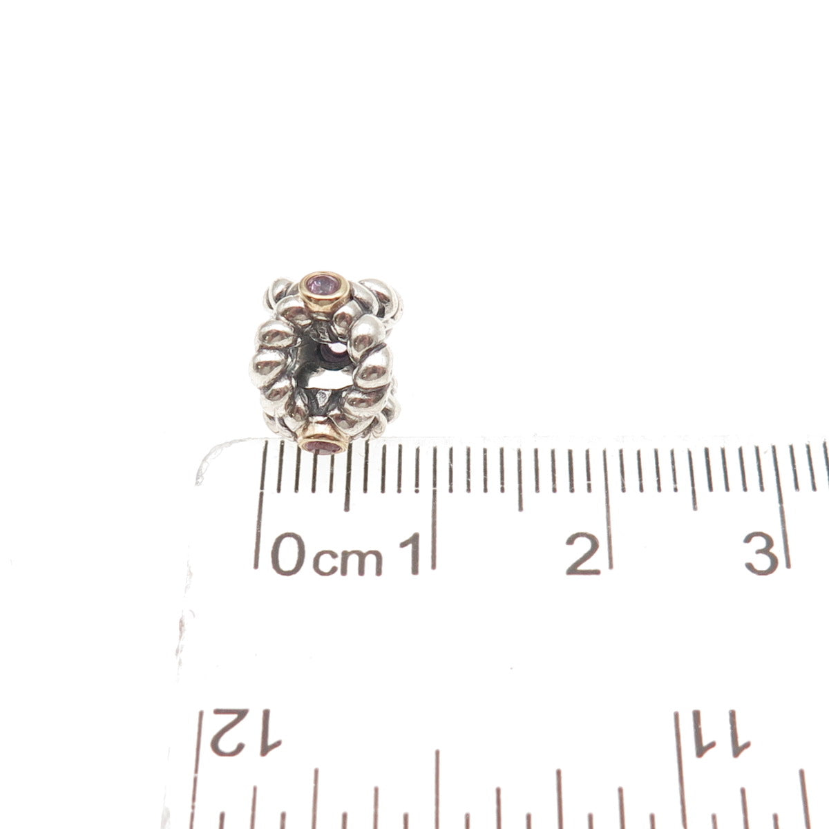 PANDORA 925 Sterling Silver Gold Purple C Z Binding Beauty Slide Bead Charm