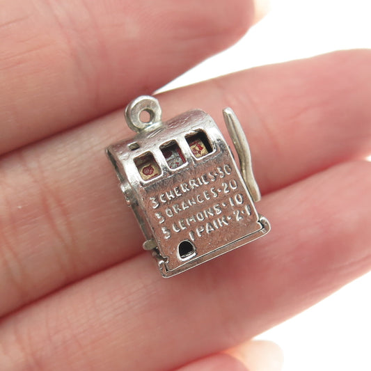 925 Sterling Silver Vintage Slot Machine Casino Minimalist Charm Pendant