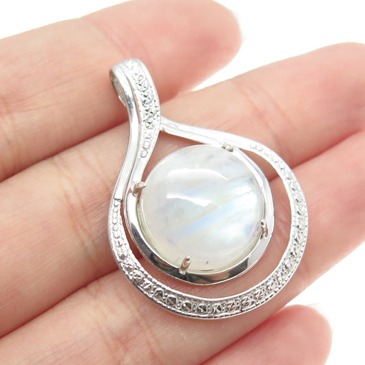 925 Sterling Silver Real Moonstone Diamond-Illusion Teardrop Pendant