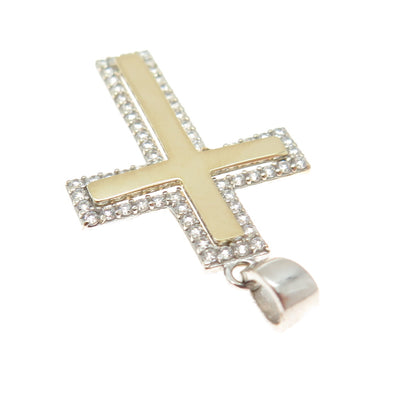 14K Yellow Gold Round-Cut C Z Cross Religious Charm Pendant