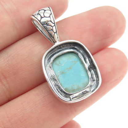 925 Sterling Silver Vintage Real Turquoise Kali Granulated Pendant