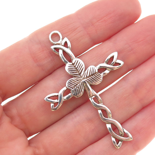 925 Sterling Silver Vintage Celtic Trinity Cross Clover Lucky Oxidized Pendant