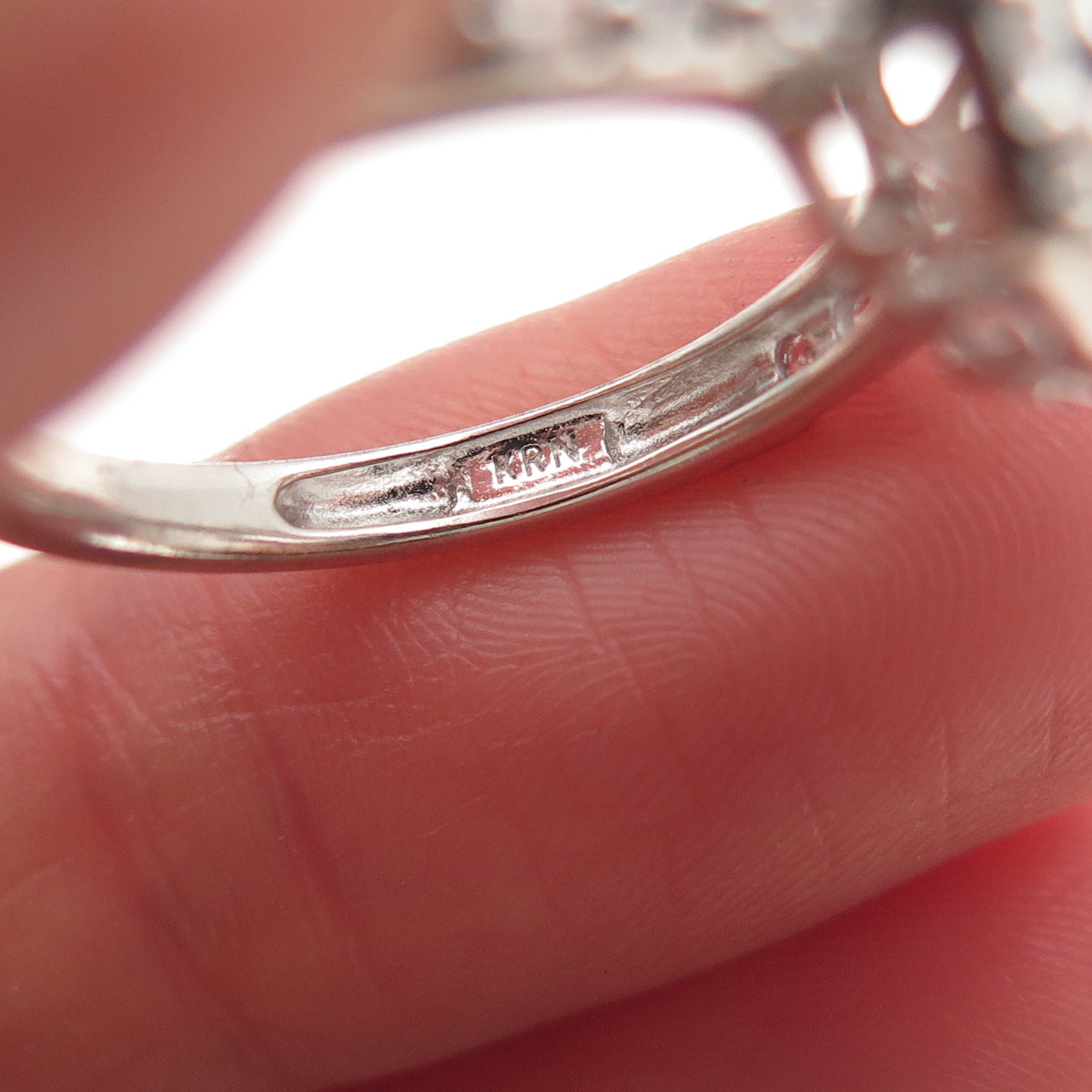 KRN Kiran 925 Sterling Silver Real White Topaz Engagement Ring Size 7