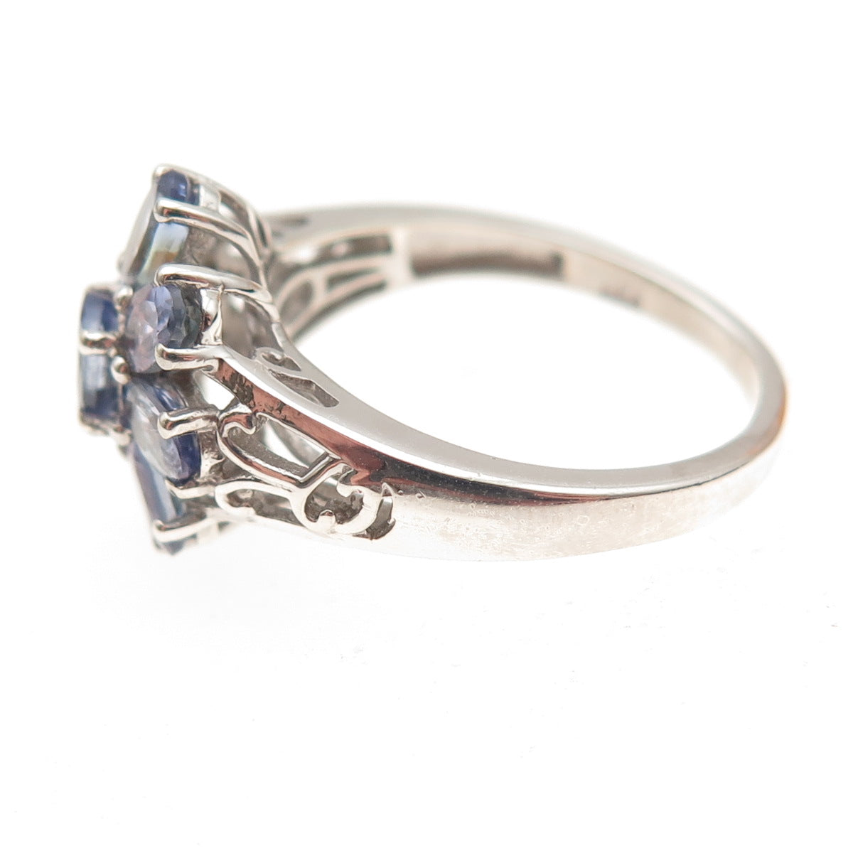 Chuck Clemency 925 Sterling Silver Real Oval-Cut Tanzanite Floral Ring Size 8
